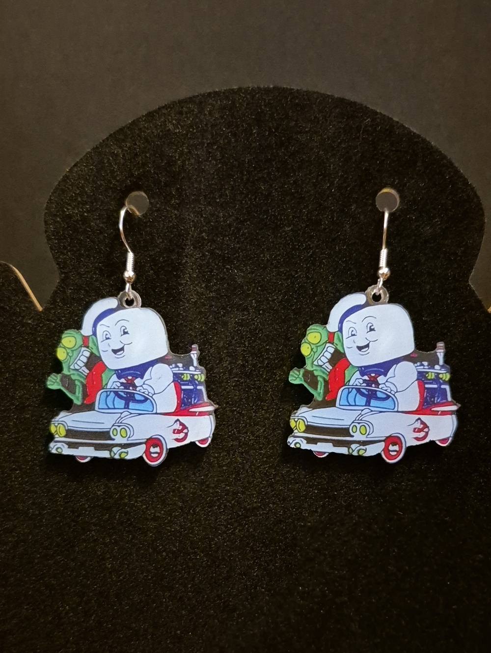 Handcrafted Ghostbusters Ecto-1 Slimer Staypuft Cartoon Drop Earrings
